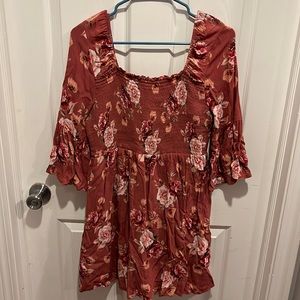 Xhilaration Target half sleeve smocked dress in floral pink